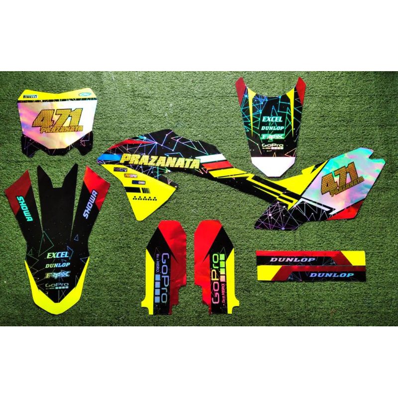 Decal Sticker Hologram + Stabilo & Gold Karbon ( Dtracker, KLX , CRF, WR) Desain Bebas Request 01