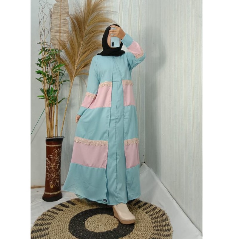 gamis PELANGI ANATASYA renda 3 dua warna SHABBY WOLLYCREPE busui