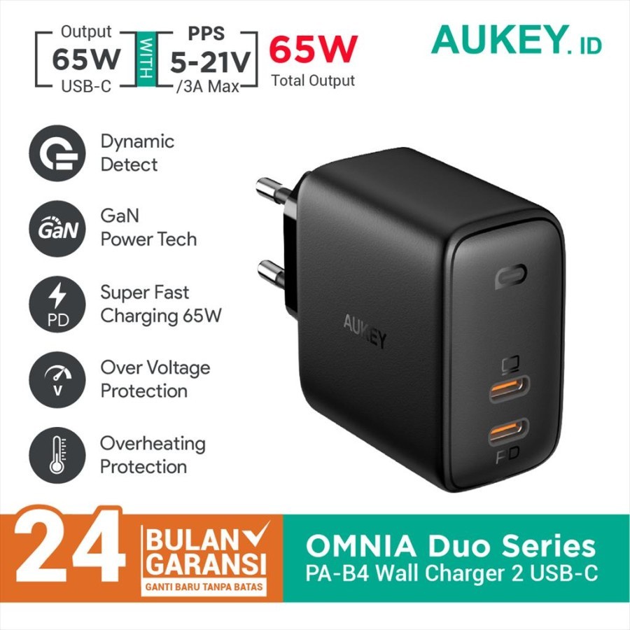 Aukey Charger PA-B4 PPS Omnia Duo 65W Dual-Port Power Delivery- 500902