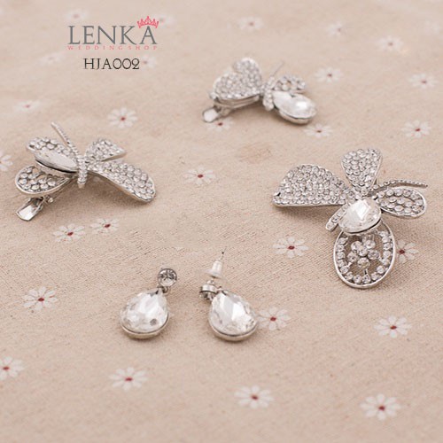 [READY STOCK] AKSESORIS PESTA WEDDING BRIDAL SET JEPIT ANTING SILVER HJA002