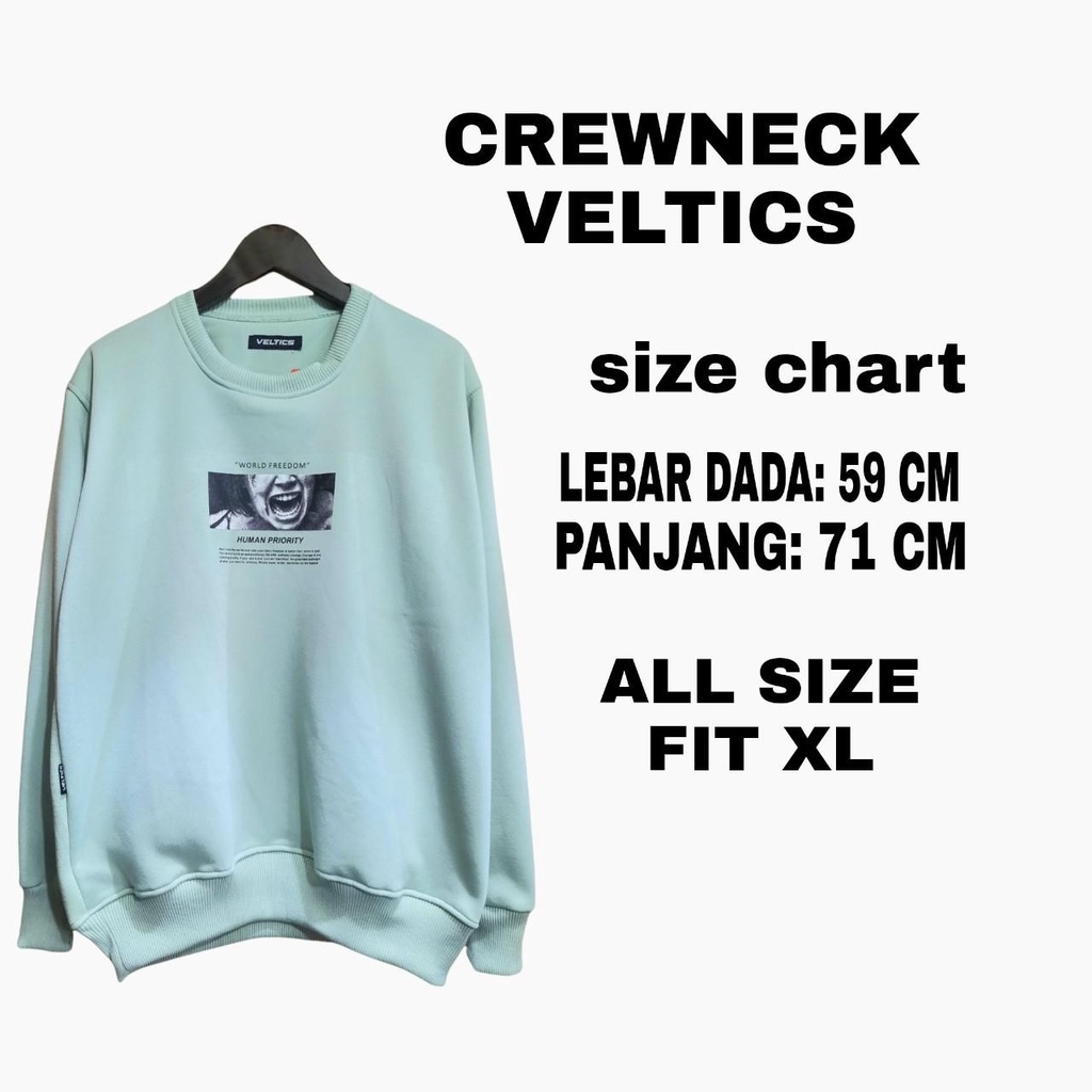 CREWNECK PRIA / SWEATER CREWNECK PRIA WANITA SIMPEL VELTICS / SWEATSHIRT CREWNEK CREAM MOTIF SIMPLE