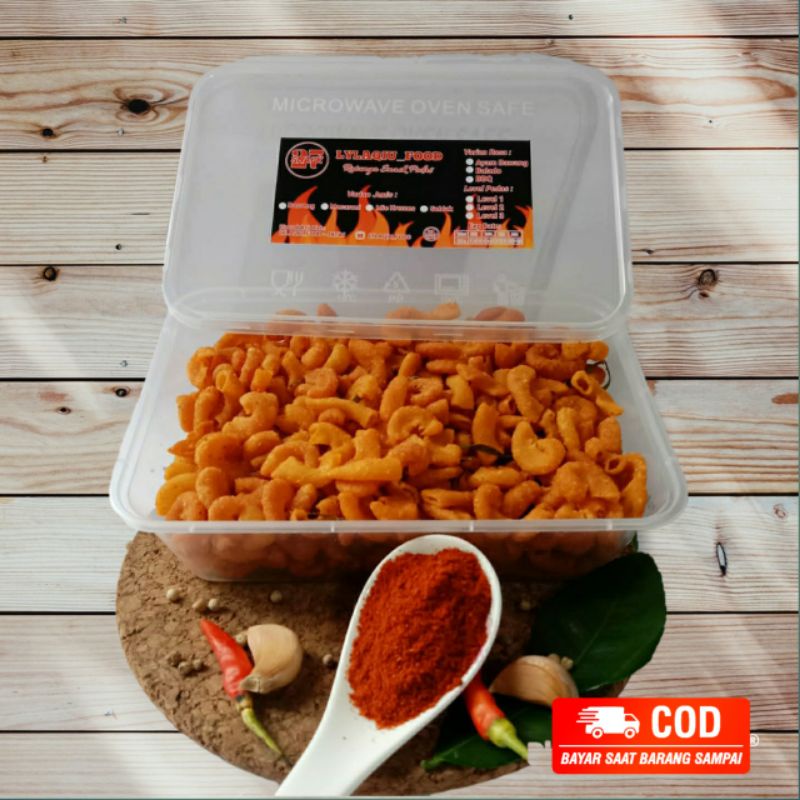 

LYLAQIU Camilan Kekinian Makaroni Bantet Pedas Daun Jeruk Kemasan Box