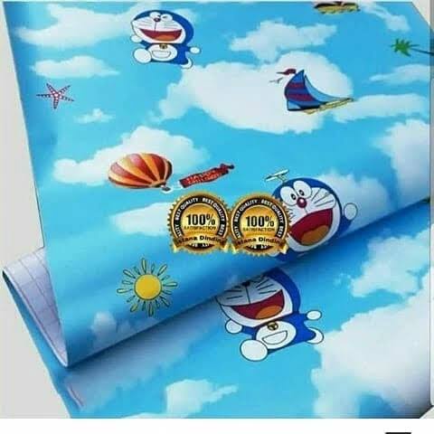 (COD) Gudang Wallpaper Dinding Kamar Tidur Motif Doraemon Awan / Anti Air Bahan PVC Premium Anti Air 10 Meter