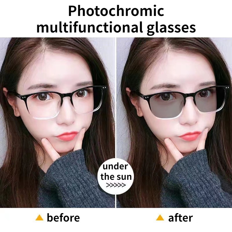 (YUZHU) Kacamata Lensa Fotochromic Anti Blue Light Berubah Warna Gaya Retro