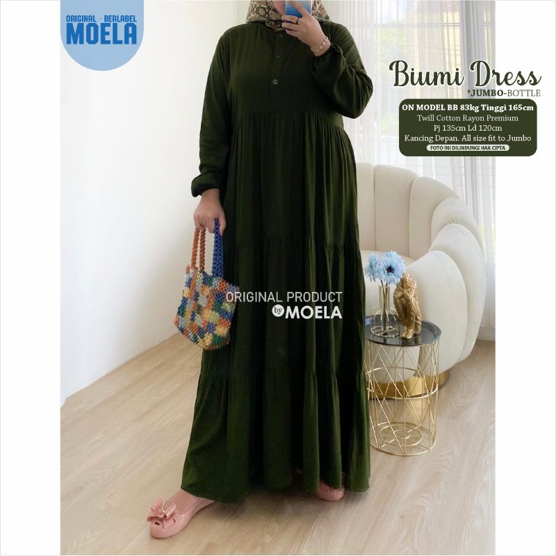 Biumi Dress Gamis Polos Jumbo Allsize Busui Premium Twill Catton Rayon Original Ori Moela Berlabel-Biumi botle