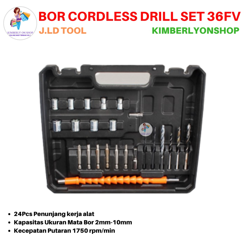 Mesin Bor Baterai Bor Listrik Baterai Cas 36 VF JLD Cordless Drill Set