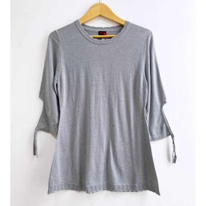 Amelie grey tied sleeve detail knit top