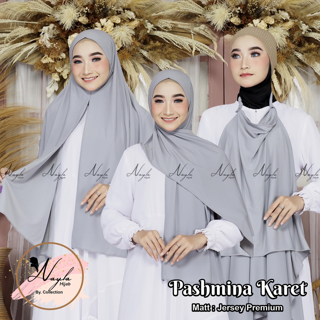 Pashmina Instan Karet Jersey Premium Hijab Instan Jersey Tali Karet Kerudung Pashmina Karet Nayla Hija'b