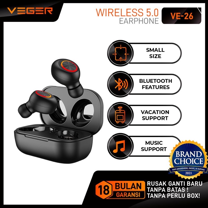 earphone wireless veger ve-26