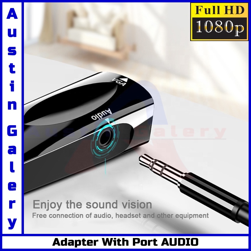 Adapter HDMI TO VGA With Port Audio 3.5mm Full HD1080P Untuk HDTV Proyektor