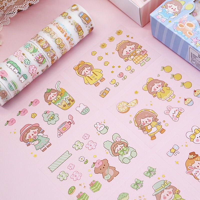 READY STOCK FANCY STICKER + WASHI TAPE BOX SET AESTHETIC LOVELY PINK KAWAII KIYOWO SELOTIP MOTIF LUCU WARNA WARNI CEWEK COWOK VIRAL TIKTOK ANAK PEREMPUAN REMAJA KOREA HP SCRAPBOOK JURNAL DIARY DEKORASI BUKU CATATAN DESAIN HEWAN DECO HADIAH ULANG TAHUN