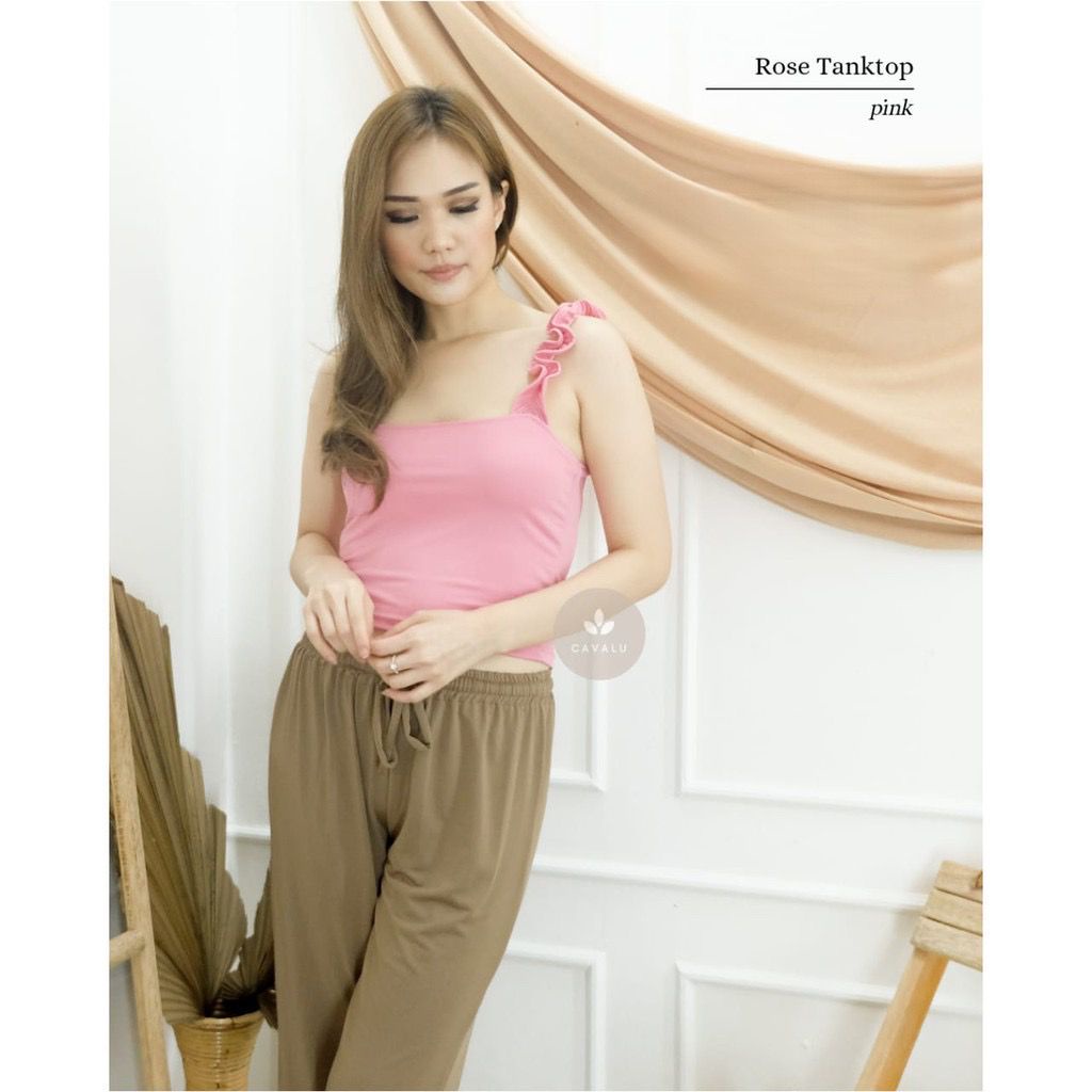 Tanktop Talita Ruffle Tank Top Crop Top Polos Wanita Baju Tengtop  CAVALU 003 Rose