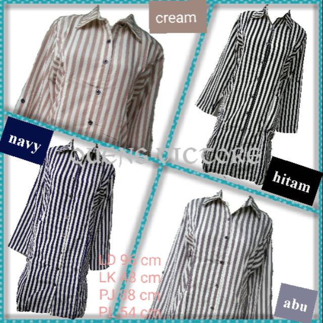 Kemeja tunik wanita muslim salur putih kerja / fashion kekinian modern grosir baju murah tanah abang