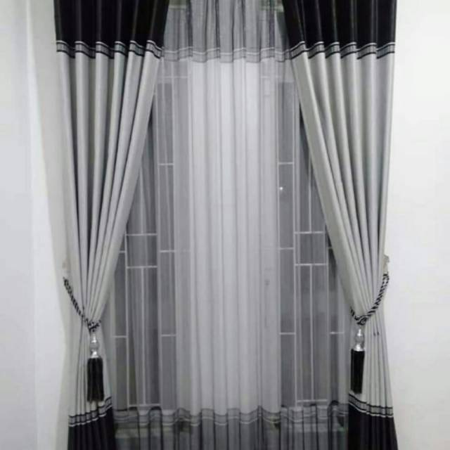 Gorden Black Out motif abu hitam atas bawah L120xT240 Gorden Black Out motif abu hitam atas bawah L120xT240