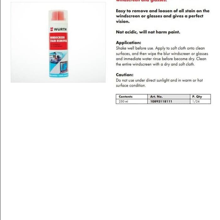 windscreen stain remover / pembersih jamur kaca merek wurth