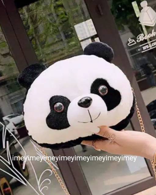 Tas Selempang Bulu Boneka PANDA Hitam Putih Imut Lucu Gemoy Chubby Gemes