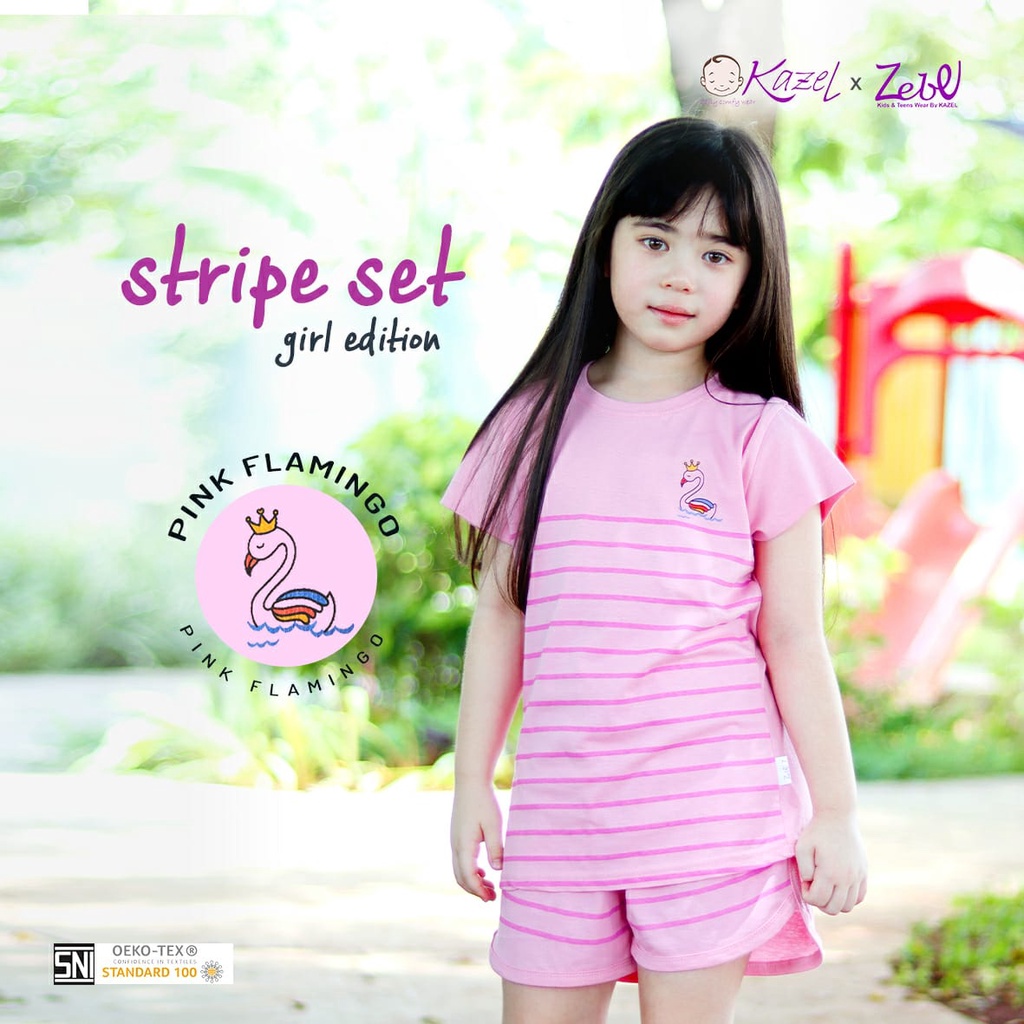 MURAH LEBAY Kazel x Zebe Stripe Set Girl Edition Setelan Baju Anak Perempuan Motif Garis  (1 - 16 tahun) Part 2