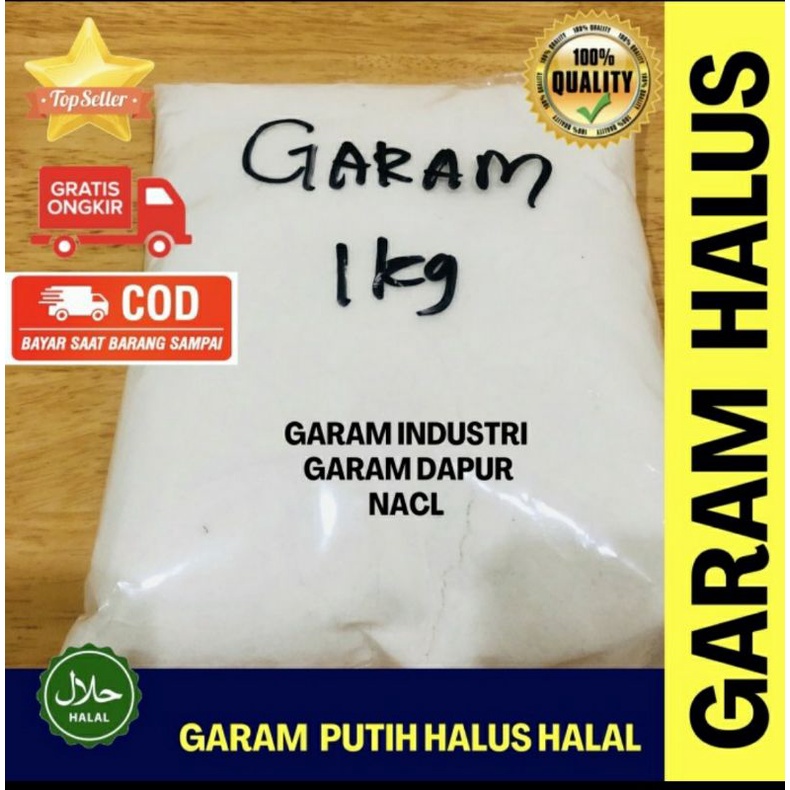 

Garam Industri HALAL 1kg / Garam Dapur / NaCl / Natrium Klorida / Natrium Chloride / Garam Halus