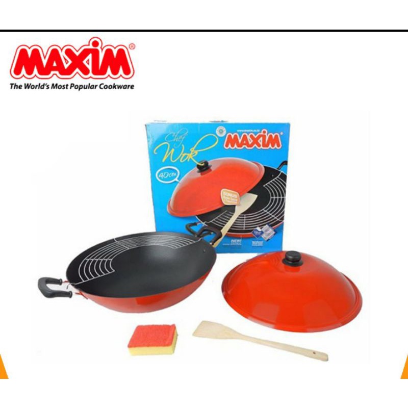 Maxim Wajan Teflon 40cm + Tutup Chef Wok 40 Cm TEFLON BESAR