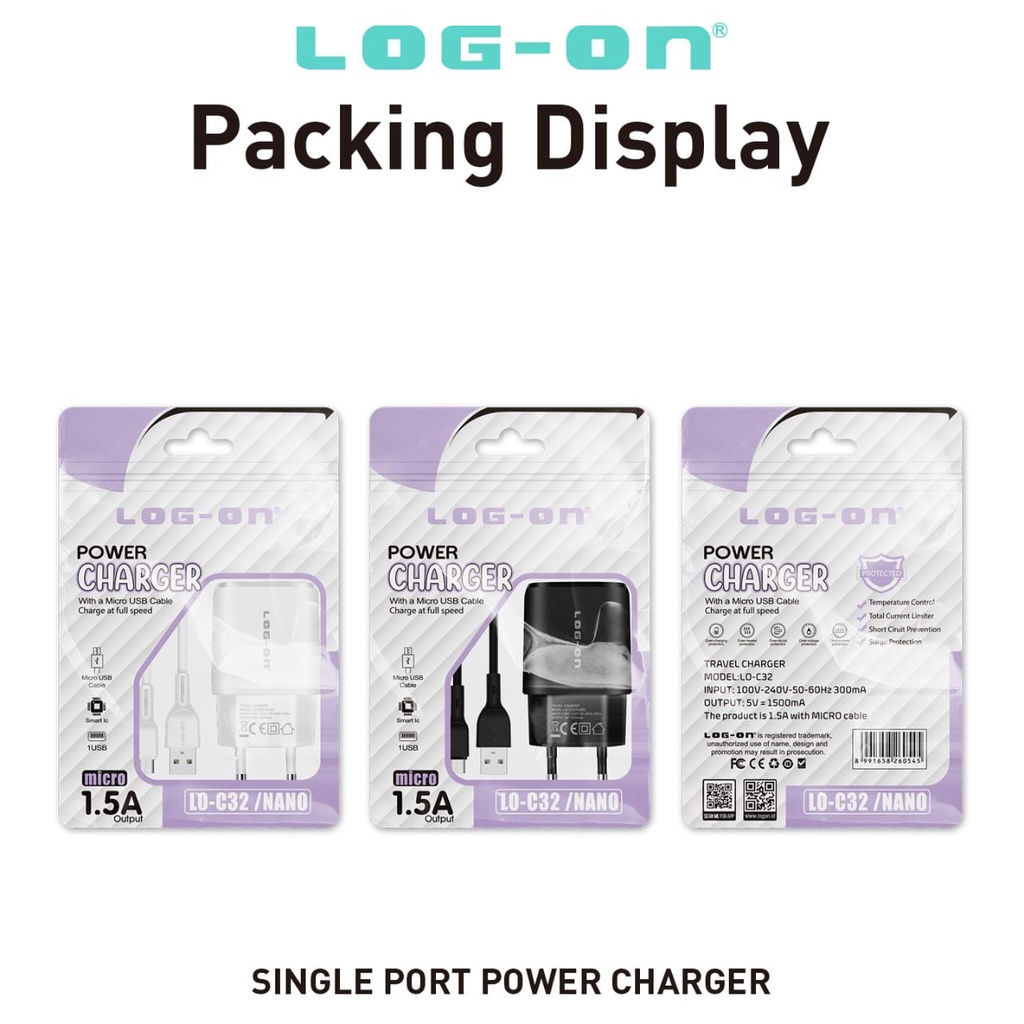 MINIGO CHARGER LOGON Lo-C32 / NANO  Quick Charge 1USB 2.4A SMART IC + Kabel Micro usb