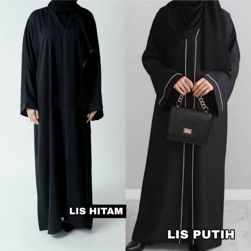 Abaya Gamis Arab Jetblack Hitam Polos Elegan Abaya List Putih
