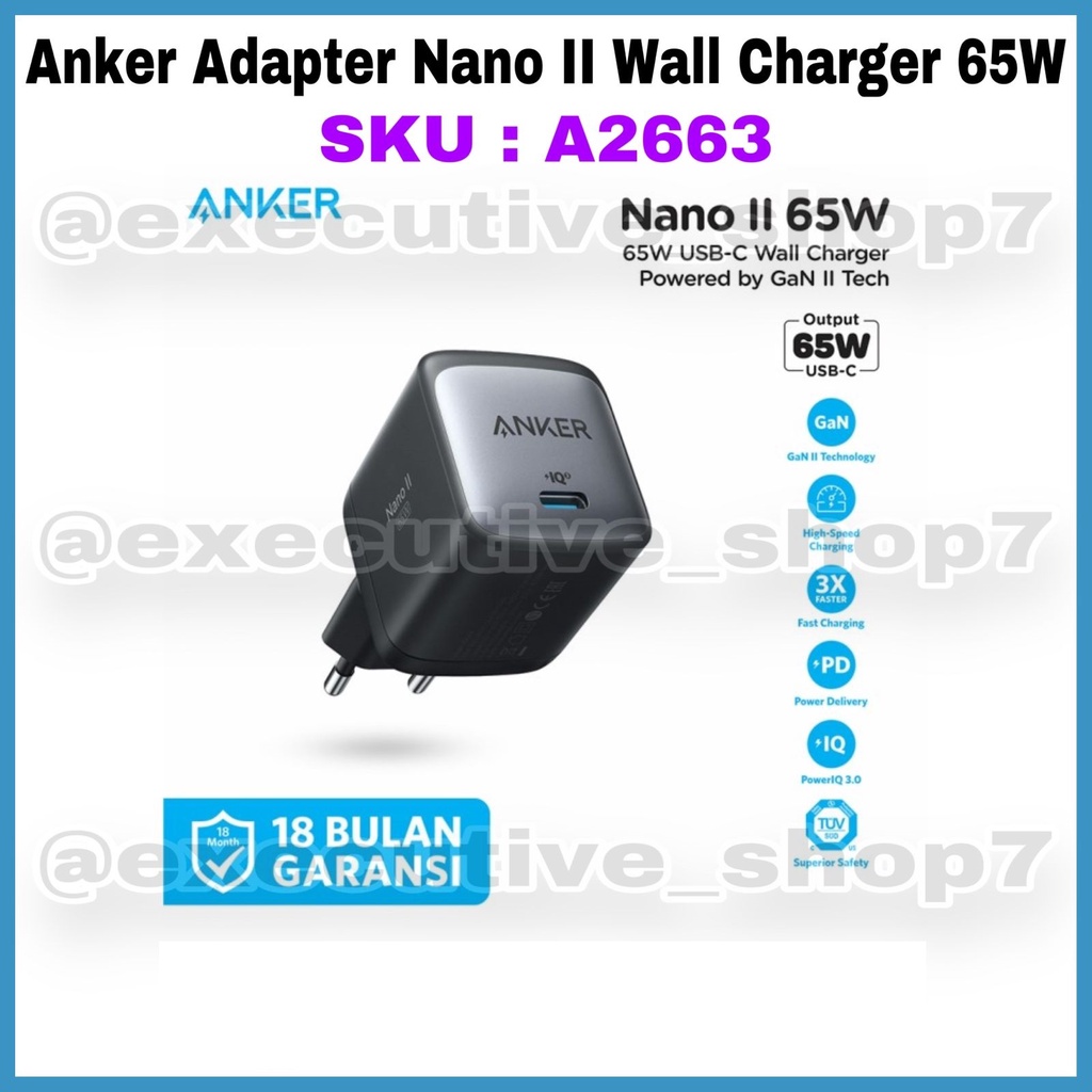 Anker Adapter Nano I Wall Charger 65W SKU : A2663 - Garansi Resmi 18 Bulan