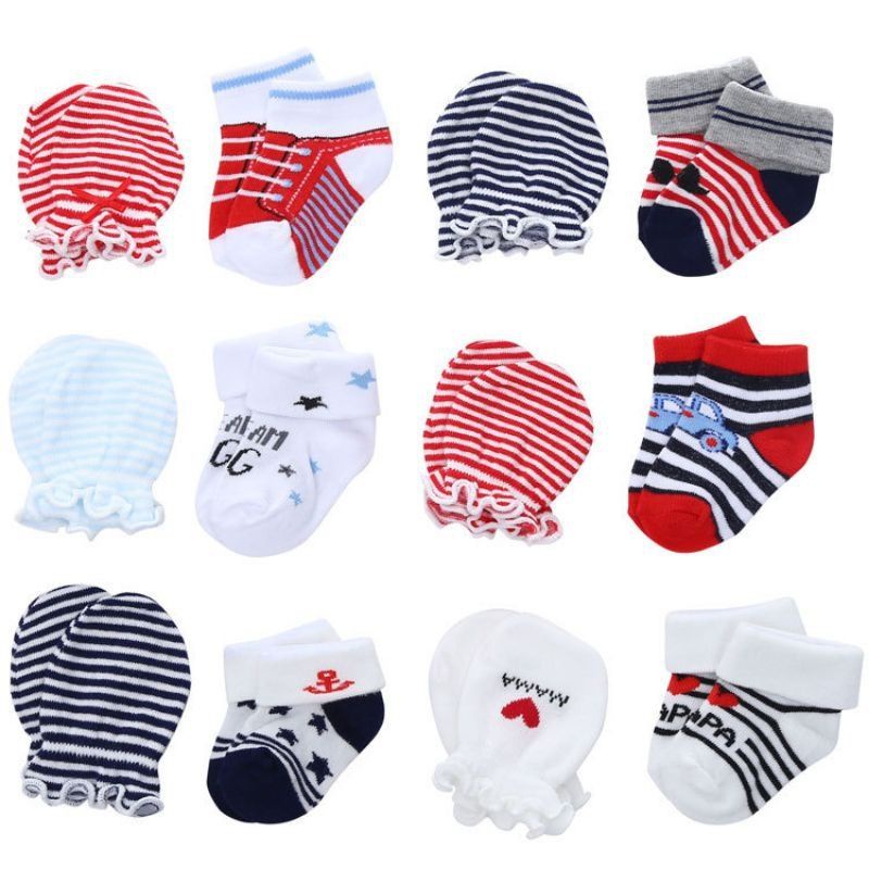 Set Mitten sarung tangan dan kaos kaki newborn import tebal bagus lucu