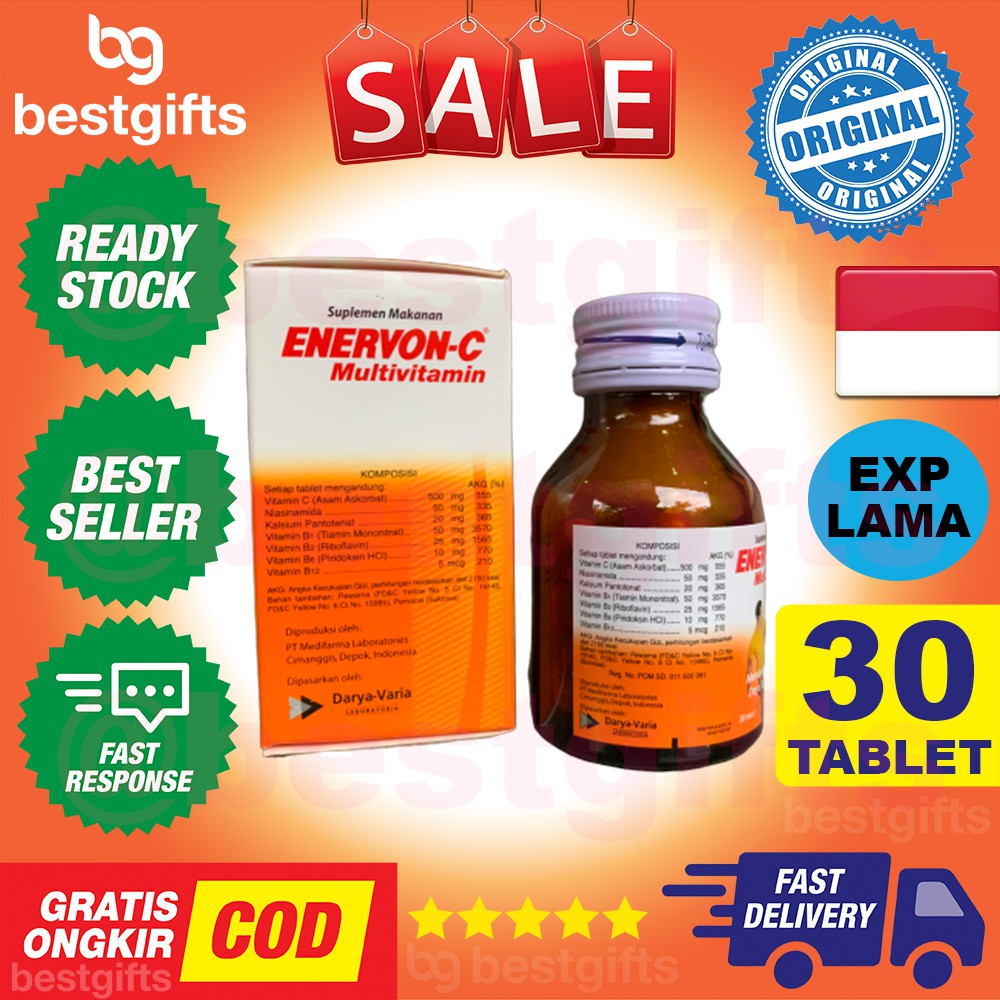 ENERVON C MULTIVITAMIN VITAMIN VIT C IMUN IMUNITAS METABOLISME KEKEBALAN DAYA TAHAN TUBUH 30 TABLET