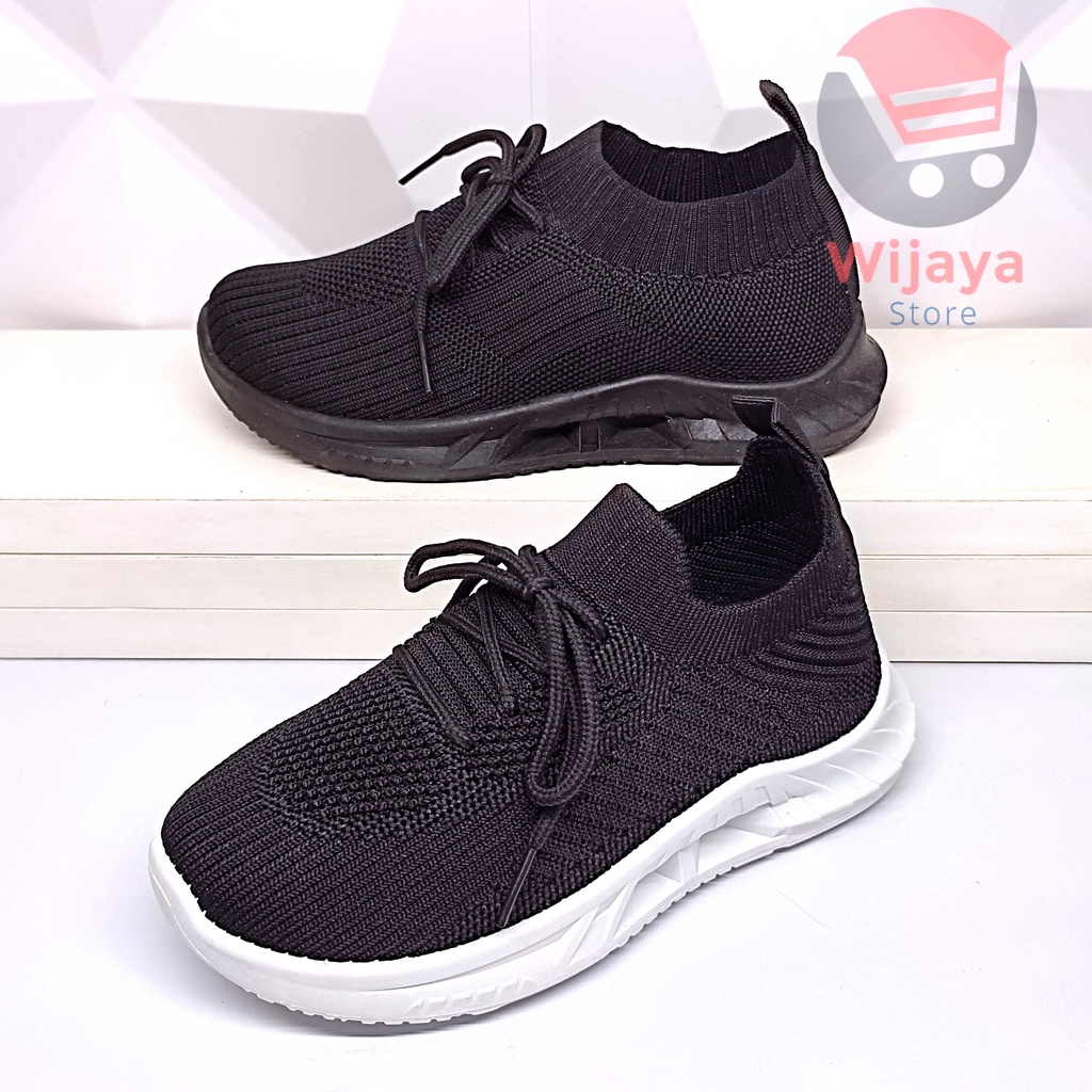 Sepatu Sneaker Sekolah Anak 31-36 Rafa Rajut Hitam Polos Model Terbaru dengan Desain Rajut Import SH