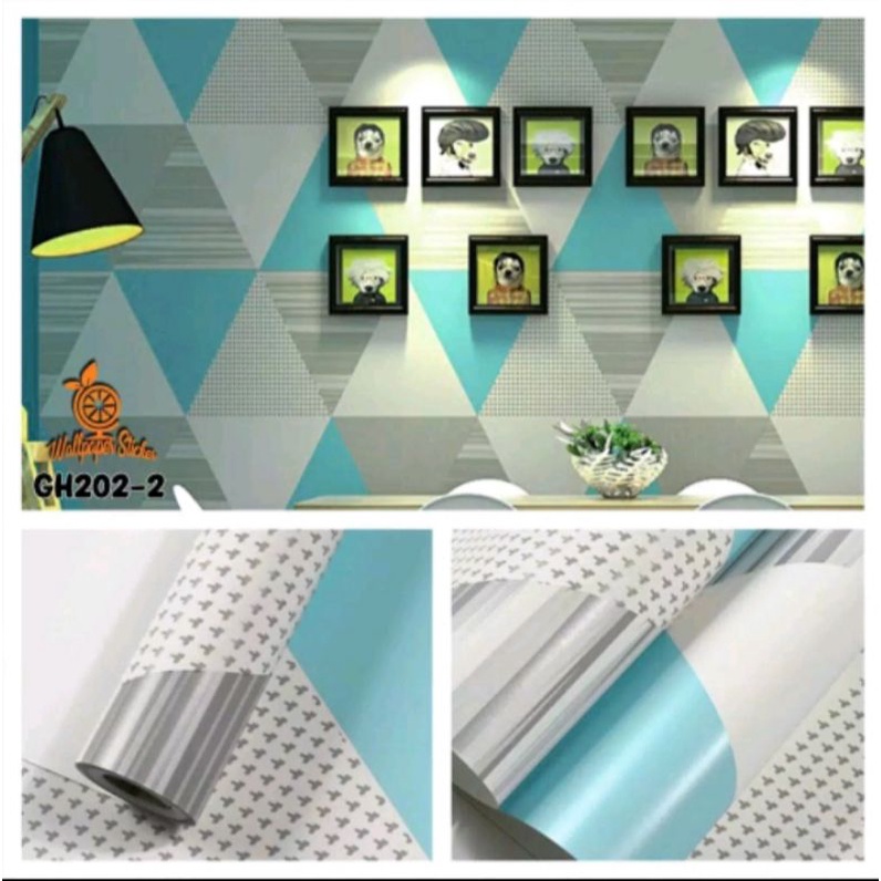 BISA COD Wallpaper Dinding Berkualitas GH202-2 Ukuran 8-9 Meter Motif Segitiga Biru Termurah
