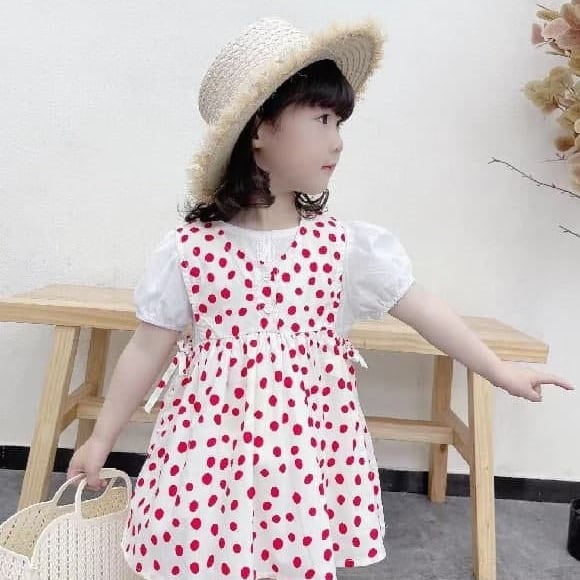 Meonky Official Shop Baju Anak Perempuan Korea / Motif  Polkadotte / cocok umur 2 sampai 5 Tahun G - 4)-4