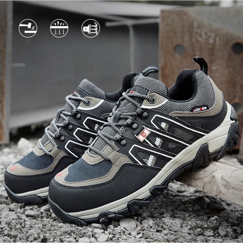 LARNMERN Pria Steel Toe Sepatu Safety SRC Non-Slip Bekerja Perlindungan Keamanan Alas Kaki Bernapas Tahan Lama Hiking Sneaker