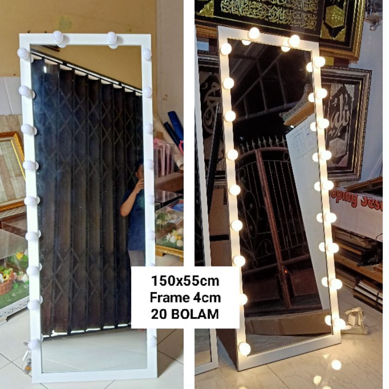 TERMURAH!! VANITY MIROR, cermin Standing lampu 20 bolam UK 55x155cm FRAME 4CM