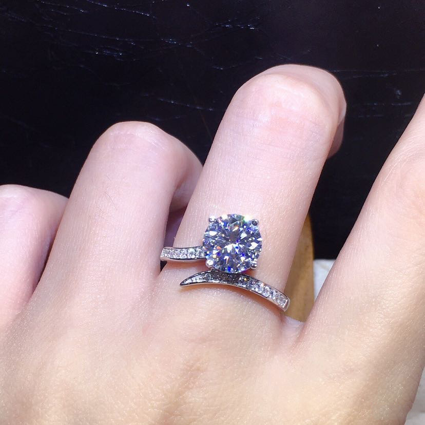 S925 Silver Wanita Cincin Kawin Berlian Fashion Perhiasan Aksesoris Zirkon Kristal Rings