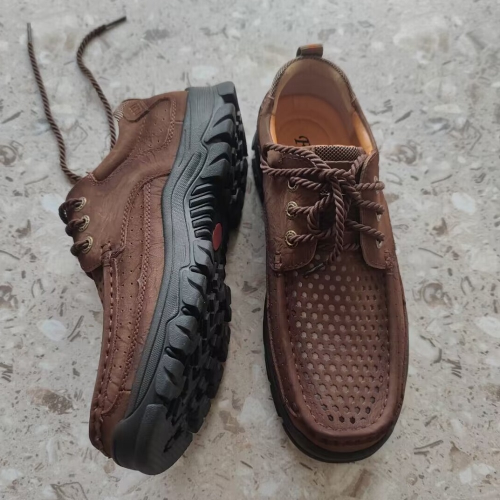 100% Kulit Asli Original Sepatu Olahraga Tali Gunung Outdoor Touring Sepatu Hiking Casual Pria Cowok Dewasa 149