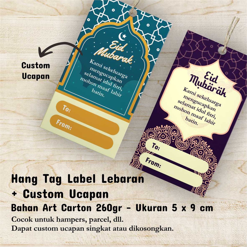 

Hang Tag Label Lebaran Ukuran 5 x 9 cm, Bahan Art Carton 260gr
