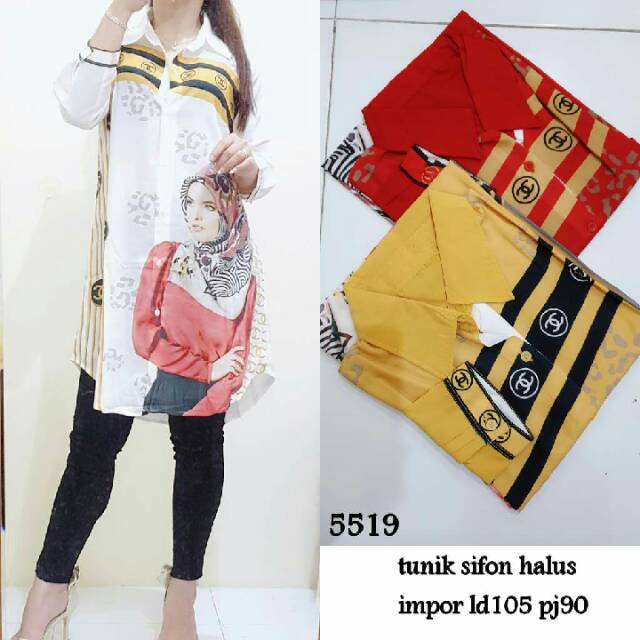 Dress Sifon Tunik Kerah Wanita