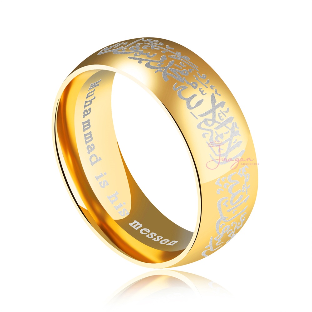 Cincin Titanium Islami Syahadat Warna Gold BONUS Gelang