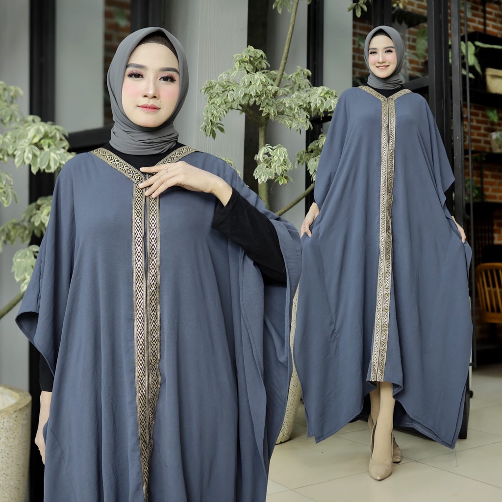 HOPYLOVY Batwing Kaftan Wanita Muslimah List Crinkle Adhisti