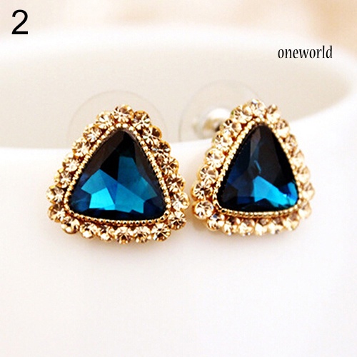 OW@ Women's Fashion Party Jewelry Triangle Crystal Golden Tone Ear Studs Earrings