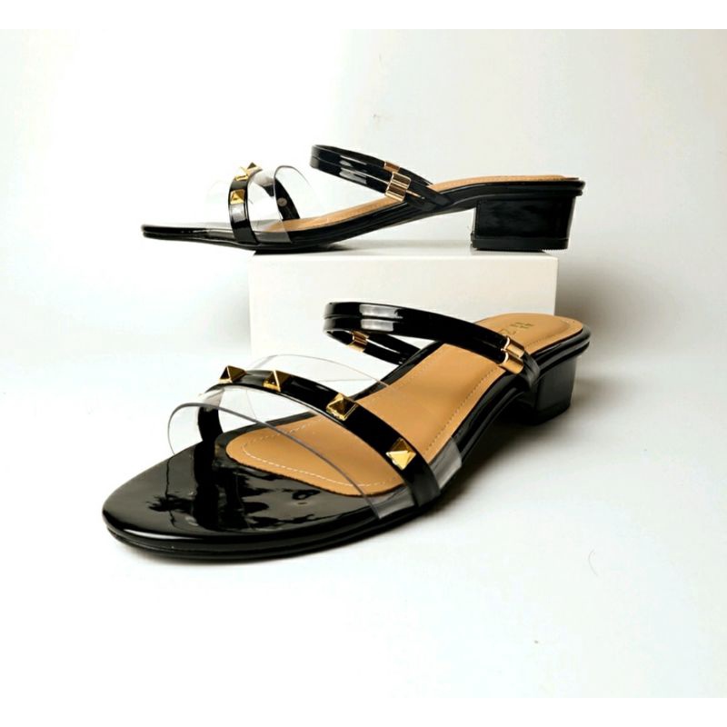 Sandal Valentino Black Big Size / Slop Kasual Wanita Hitam JUMBO 41-45 Sendal Santai Clasik Cocok Buat Kaki Gemuk Hitam, 44