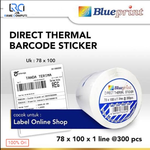 Direct Thermal Sticker Label Online Shop BLUEPRINT 78x100 mm isi 300 Pcs cocok untuk resi