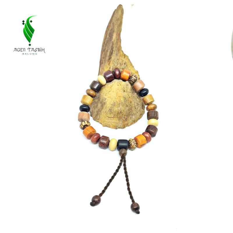 Gelang Kombinasi 10 Kayu size 10mm, Model Tabung Pipih