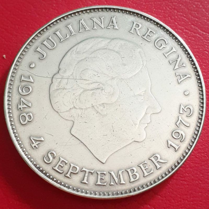 Uang Koin Perak Kuno 10 Gulden Juliana Tahun 1973 Silver Coin