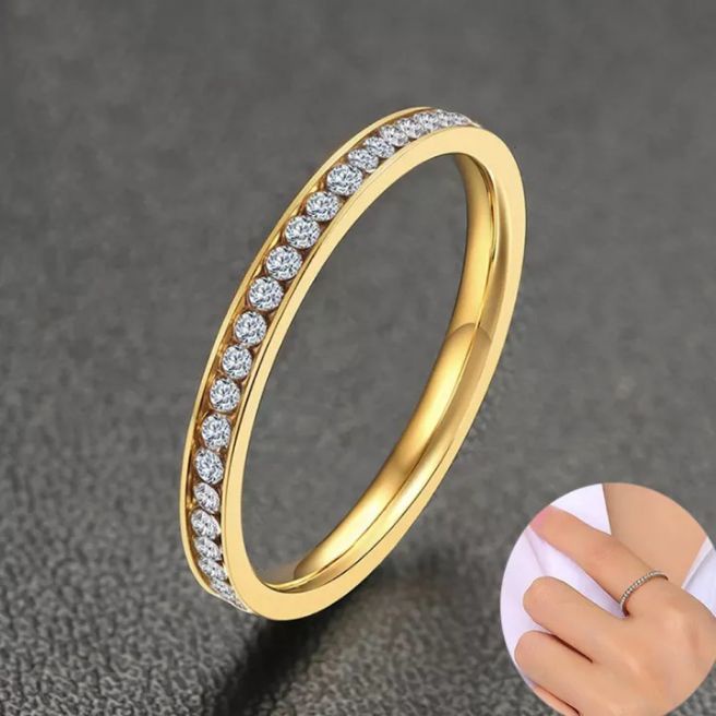 Cincin titanium wanita berlapis emas permata sekeliling termurah