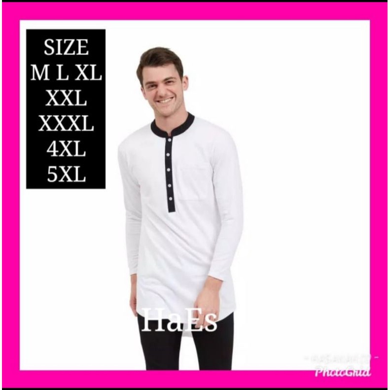 Baju gamis Koko Pria Bahan Kaos Size Jumbo Putih XXL, XXXL, 4XL 5XL - Atasan pakaian muslim pria cow