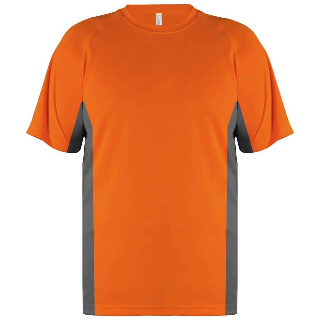 NEW STATES APPAREL Kaos Polos Olahraga Pria dan Wanita Lengan Pendek Dri Fit Dua Warna S-2XL -2701-Orange / Charcoal