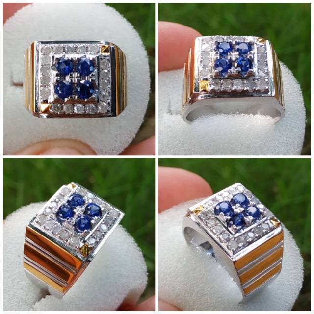 Cincin perak Blue Safir Srilanka Berlian Eropa