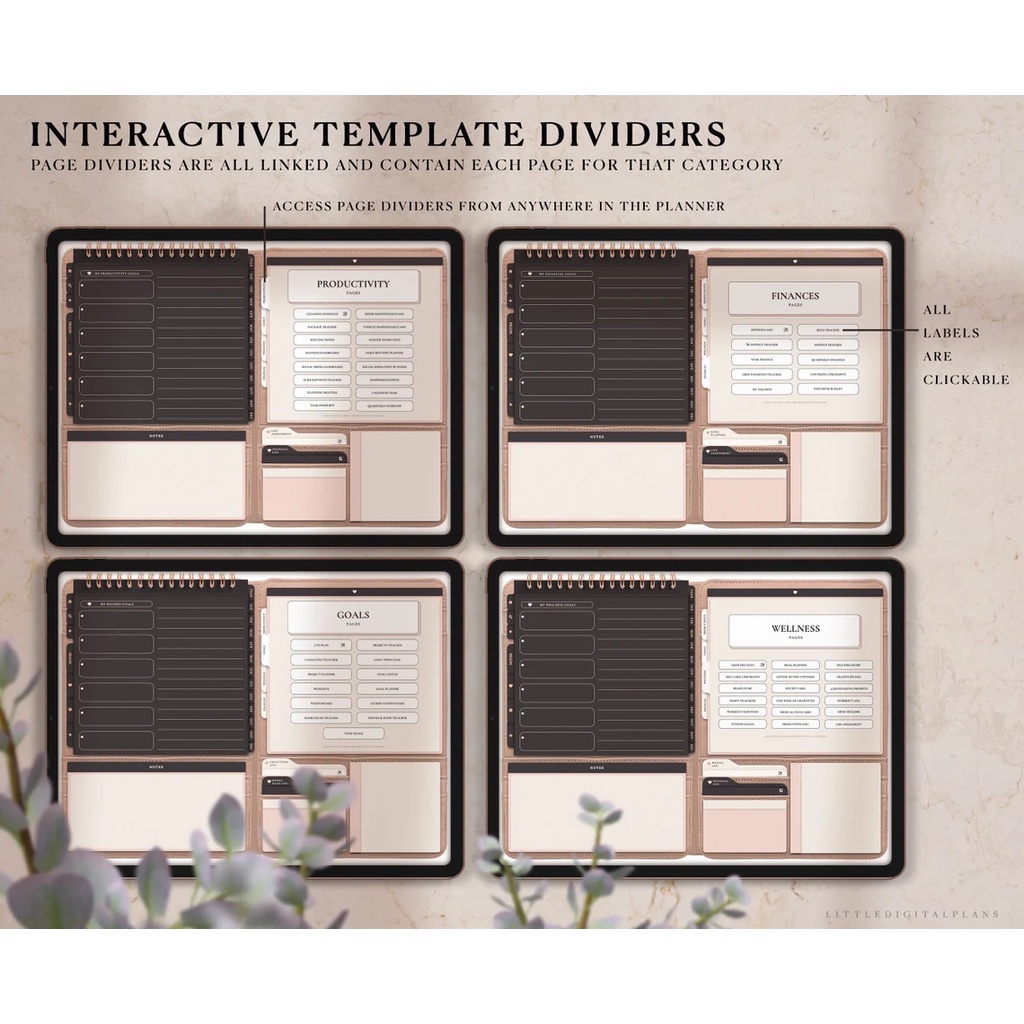 Digital Journal &amp; Planner - Undated Folio Life Planner for Goodnotes, Notability, Xodo, (Full Page &amp; Tabs Hyperlinked)