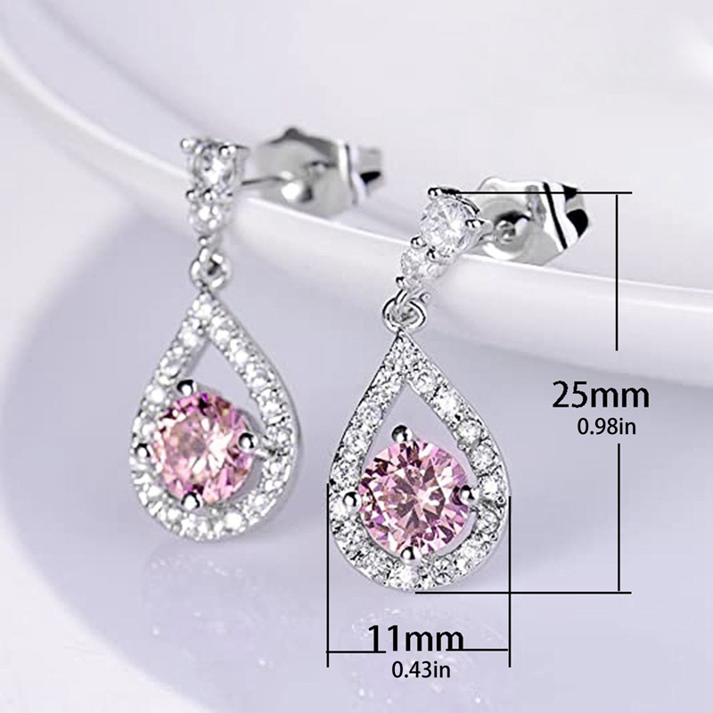 Anting Bentuk Pir Bahan Cubic Zirconia Warna Silver Untuk Wanita